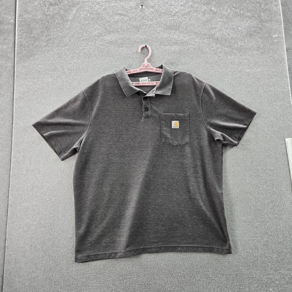 Carhartt Men Polo XL Gray TK6685 Button‎ Loose Short Sleeve Logo